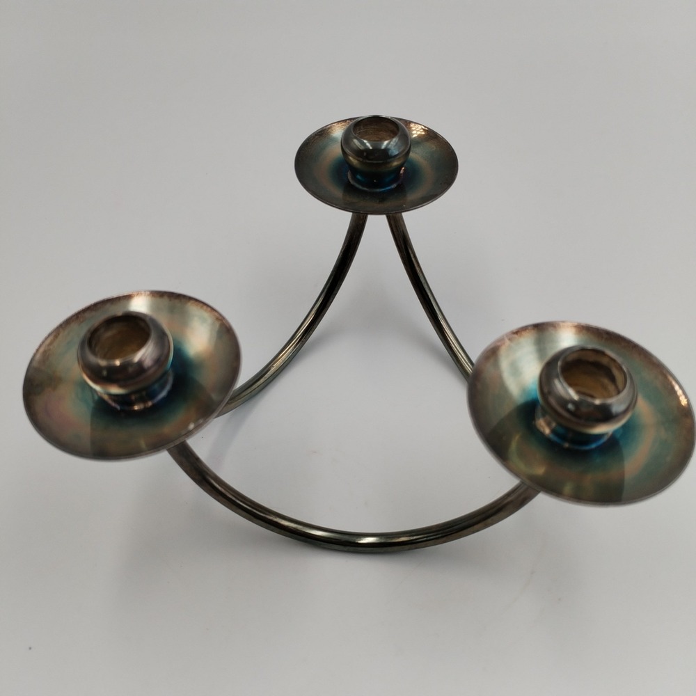 Vintage MCM Danish Berg Silverplate Candelabra Tripod Candle Holder Denmark